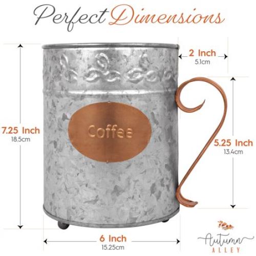 Autumn Alley Galvanized Coffee Pod K-Cup Holder|'Coffee' Copper Label and Handle