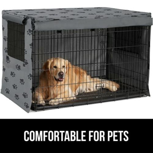 GORILLA GRIP Dog Crate Cover, Fits 24 Indoor Kennel Cage, Breathable Mesh Windows, Gray Paw