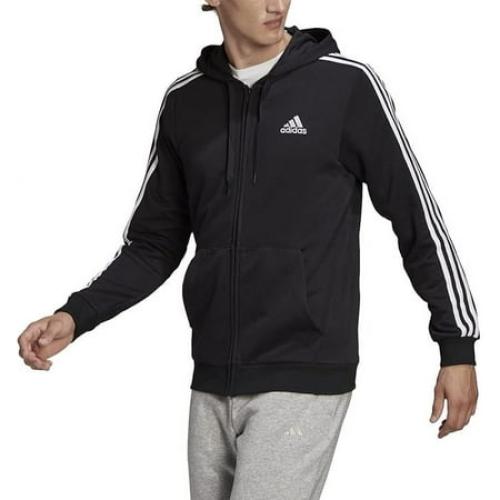 Size 2xl ..adidas Men's Essentials French Terry 3-Stripes Full-Zip Hoodie, Black/White, XX-Large