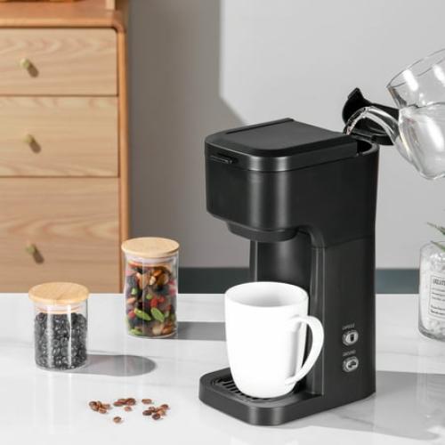Mainstays Black Matte Dual Brew Coffee Maker, Single Serve, Auto Shutoff, 14 oz Reservoir