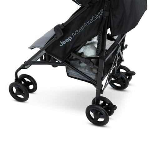 Jeep AdventureGlyde Stroller by Delta Children - Lightweight Travel Stroller with Smoothest Ride & Compact Fold, 3-Position Recline, Extra Large Storage Basket, Black/Grey