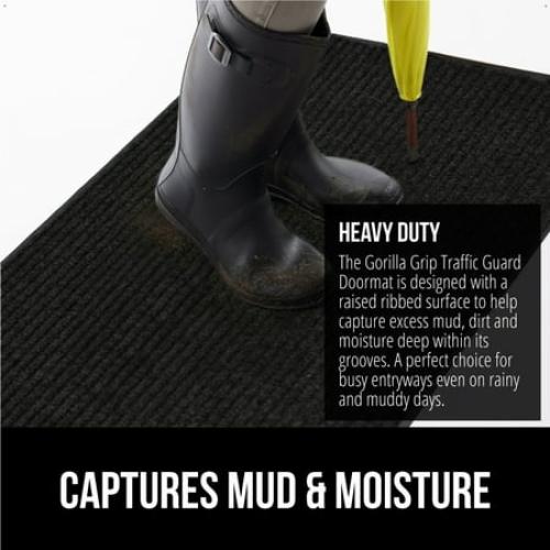 GORILLA GRIP Door Mat, Waterproof, Traffic Guard Commercial Office Doormat, 35x23, Black