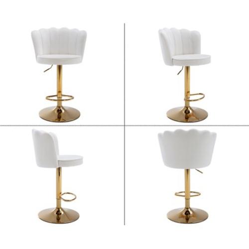 Guyou Swivel Adjustable Bar Stools Set of 2, Velvet Counter Height Barstools with Petal Back and Gold Footrest, Modern Counter Bar Height Stool Chairs for Kitchen Island Bar Cafe, Cream