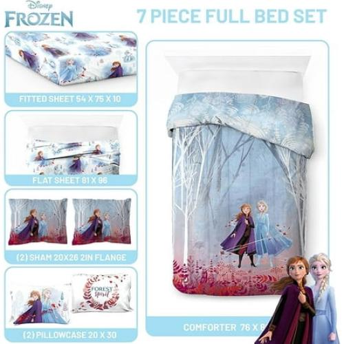 Disney Frozen Forest Spirit 7 Piece Full Size Kids Bed Set with Shams