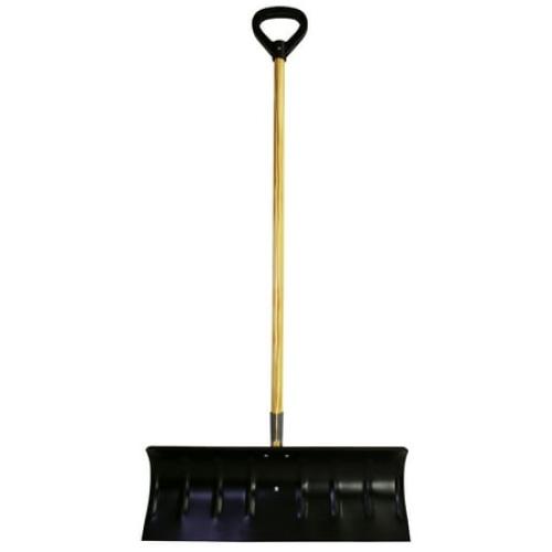 Bigfoot Coated Steel Snow Shovel Pusher Design - 25  Blade - Wooden Handle