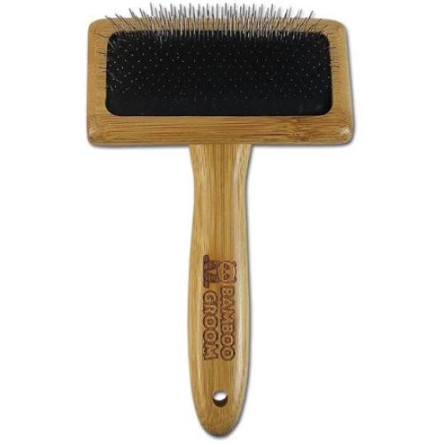 Bamboo Groom Slicker Brush with Stainless Steel Pins for Pets, Medium