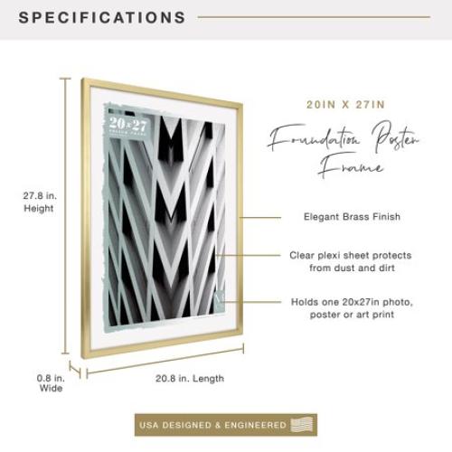 MCS Foundation 16x24 Poster Frame Traditional Brass, Vertical & Horizontal Wall Hanging Large Picture Frame for Photos, Posters & Art Prints (1-Pack)