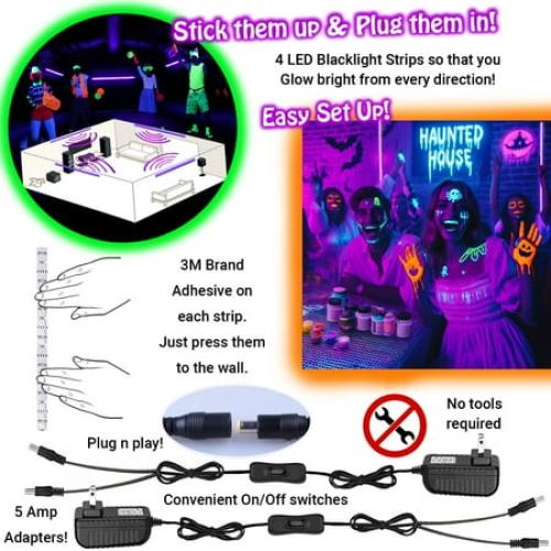 Glow Party World Black Lights for a Glow Party! Large LED UV Blacklight Strips for Room.