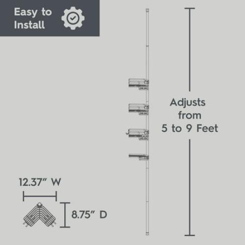 Better Homes & Gardens Tension Pole Shower Caddy, Resists Rust, 3 Tier Caddy, 5 - 9 ft, Matte Black