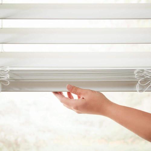 White Cordless Premium Faux Wood blinds with 2.5 in. Slats - 35 in. W x 48 in. L (Actual Size 34.5 in. W x 48 in. L)