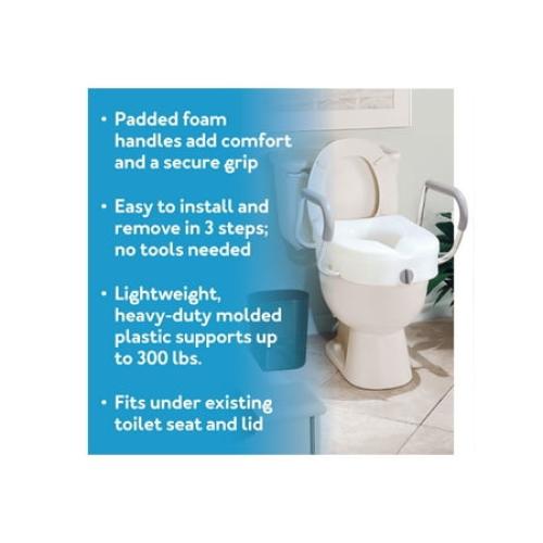 Carex E-Z Lock White Polyethylene Non-Elongated Toilet Seat with Arms 5 Height up to 300 lbs