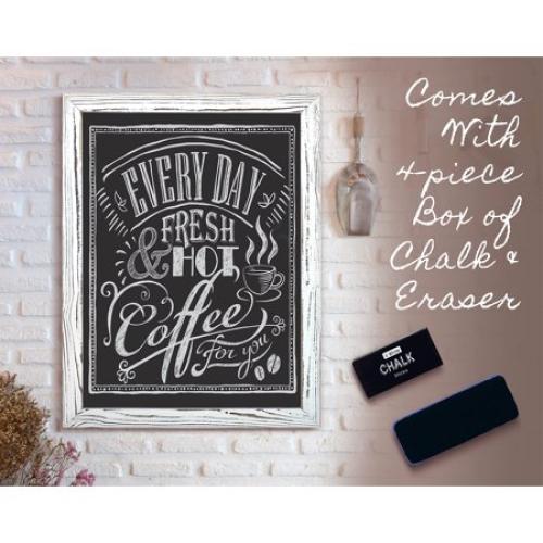 Magnetic Wall Chalkboard, Large Size 18 x 24, Rustic Wood Frame, Chalkboard Sign, Vertical or Horizontal Wall Mount, Includes Chalk and Eraser, by Better Office Products (Whitewash)