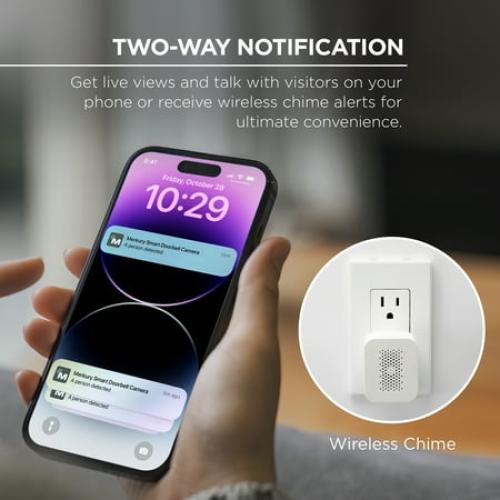Merkury Smart Doorbell Camera - Wire-Free Battery Cam with Chime & Intelligent Alerts (1-Pack)