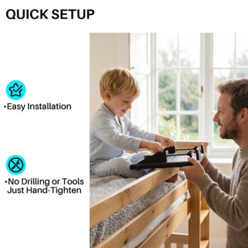JOYMOOP Clip-On Bedside Shelf for Bunk Beds, Dorm Room Essentials, Bedside Caddy, No-Tool Install Bed Side Table Storage for Loft, Platform Beds, Nightstand Caddy for Phone, Glasses, Book, Black
