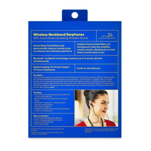 onn. Wireless Neckband Earphones, Black