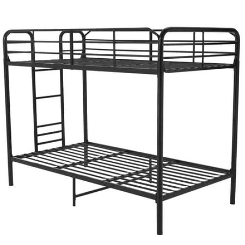 Your Zone Kids Metal Twin over Twin Quad Bunk Bed with Ladder and Guardrails, Black