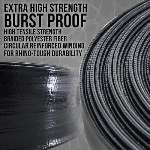 U.S. Pool Supply Black Rhino 1-1/2 x 100' Pool Backwash Hose with Hose Clamp - Extra Heavy Duty Superior Strength, Thick 1.2mm (47mils) - Weather Burst Resistant - Drain Clean Swimming Pools