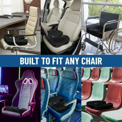 Everlasting Comfort Memory Foam Seat Cushion, Ergonomic U-Shaped Design, Tailbone Pain Relief, Black