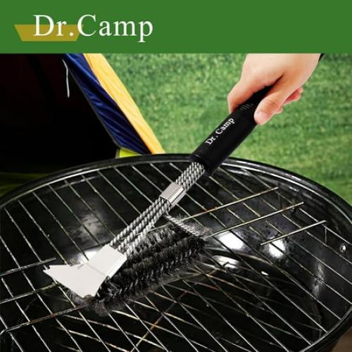 Dr.Camp 2 PCS Stainless Steel BBQ Grill Brush,BBQ Brush,Grill Scraper, Grill Brush for Outdoot,Grill Cleaning Brush, Barbecue Tool Set with Big Handle for Outdoor Grill