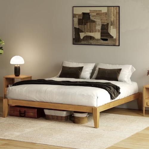 allforwood Thor Solid Wood Bed Frame - Standard King - Japanese Joinery Bed Frame - Wood Slat Support - No Box Spring Needed - Easy Assembly - Minimalist & Modern Style (Oak, King)