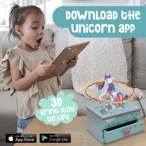 Amitie Lane Itsy Unicorn Musical Jewelry Box, Unicorn Charm Bracelet, Girls Ages 6 , Mint Green
