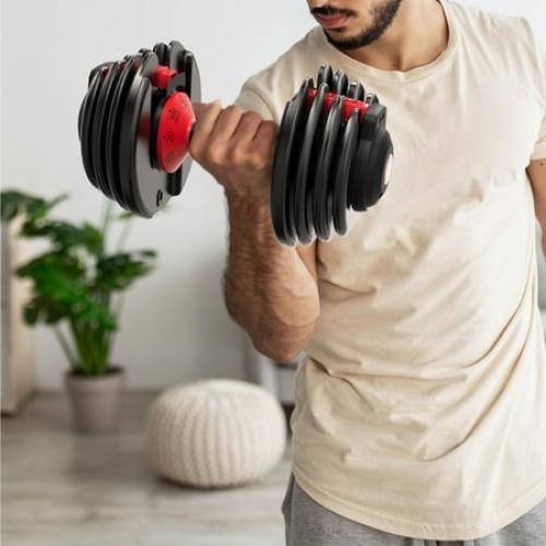 FitRx SmartBell 1 Pack, 25lbs. Quick-Select 9 in 1 Adjustable Dumbbell for Home Gym, 5-25lbs. Weight in 2.5lbs Increments