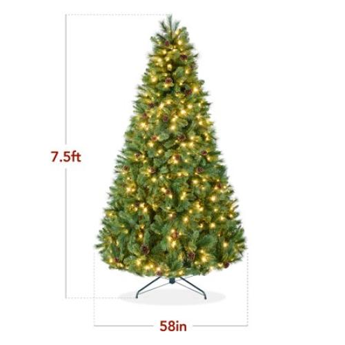 Best Choice Products 7.5ft Pre-Lit Scotch Pine Christmas Tree w/ 1,320 Branch Tips, 450 2-in-1 LED Lights
