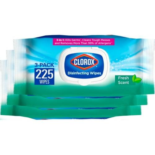 3 Pack Clorox Disinfecting Wipes, Fresh Scent, 75 Count Each, 3 Pack