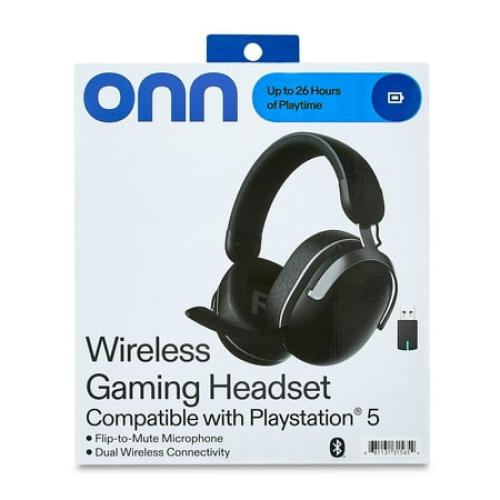 onn Wireless Gaming Headset Compatible with PlayStation 5, Bluetooth/2.4GHz, Black