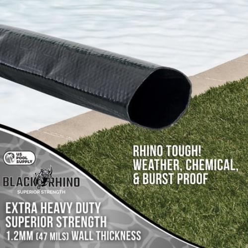U.S. Pool Supply Black Rhino 1-1/2 x 100' Pool Backwash Hose with Hose Clamp - Extra Heavy Duty Superior Strength, Thick 1.2mm (47mils) - Weather Burst Resistant - Drain Clean Swimming Pools