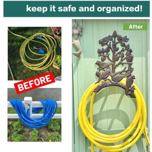 Sungmor Heavy Duty Cast Iron Hose Holder,Garden & Yard Decorative Birds Wall Mounted Hose Butler,Water Pipe Holds,Rack,Hanger,Antique Wall Decorations