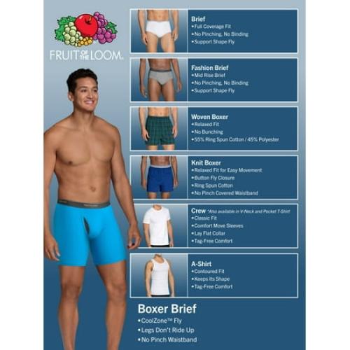MEDIUM Fruit of the Loom Men's CoolZone Fly Boxer Briefs,