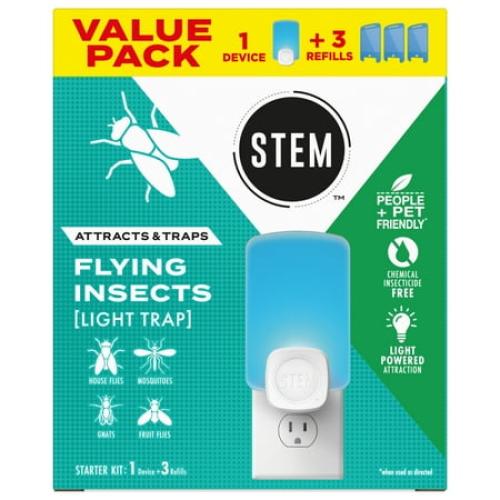 STEM Light Trap, Attracts and Traps Flying Insects, Emits Soft Blue Light, [Includes Starter Kit with 1 Light Trap and 3 Cartridges]