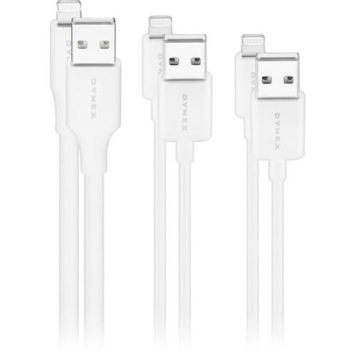 Dynex- 3'/6'/10' Lightning to USB Cables (3 Pack) - White