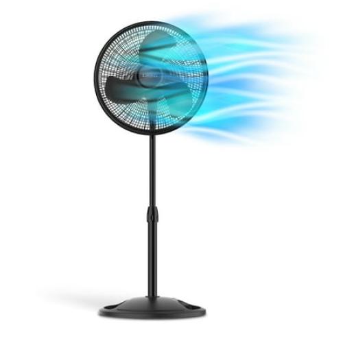 Lasko 16 Oscillating Adjustable Pedestal Fan with 3-Speeds, S16500, Black