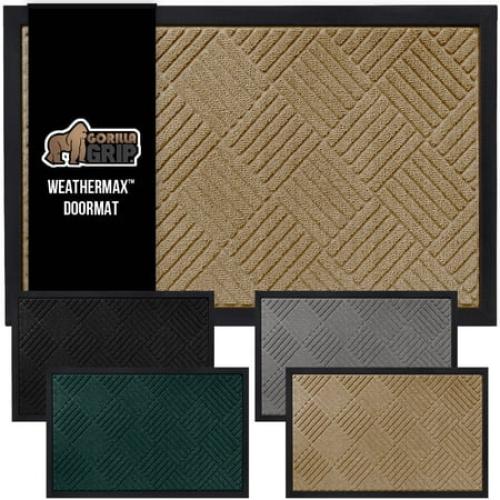 GORILLA GRIP Outside Doormat, WeatherMax Waterproof Indoor Outdoor Door Mat, 29x17 Beige Diamond