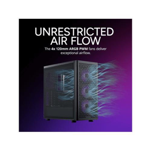 Cooler Master Elite 502 ATX High Airflow Minimalist PC Case, 410mm GPU Max, Compatible RTX 5090|RX 7090 XT, 360mm AIO Max, Type C, Tempered Glass, Triple 120mm aRGB PWM Fan, Intakes Grill