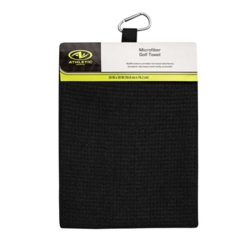 Athletic Works Microfiber Black Golf Towel, Featuring Waffle Texture & Convenient Clip, 30x20