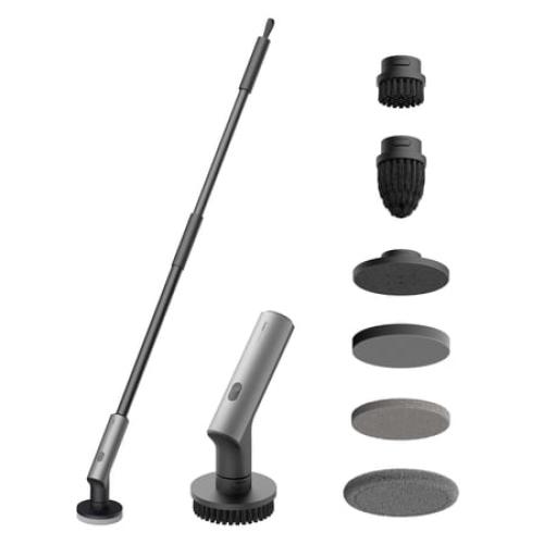 HOTO Household Cleaning Spin Scrubber with 6 Brush Heads, Long Handle and Waterproof