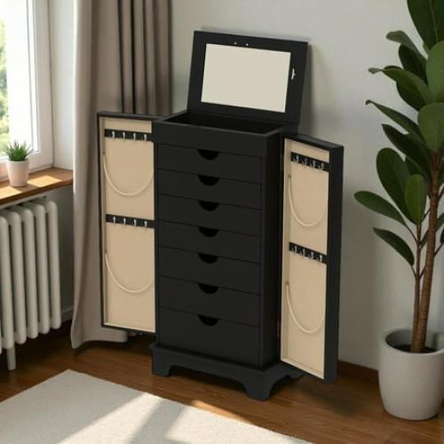 Hives & Honey Port Elegant Charcoal Jewelry Armoire: Freestanding, Lockable Wooden Cabinet for Women ***WHITE***