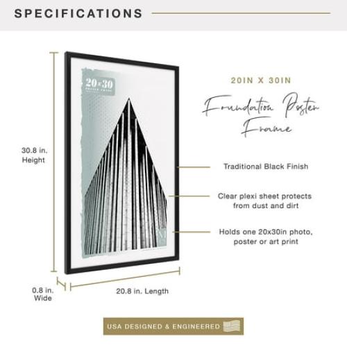MCS Foundation 16x24 Poster Frame Traditional Brass, Vertical & Horizontal Wall Hanging Large Picture Frame for Photos, Posters & Art Prints (1-Pack)
