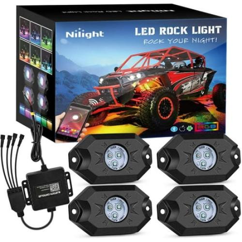 Nilight RGB Led Rock Lights Kit, 4 pods Underglow Multicolor Neon Light Pod with Bluetooth App Control Flashing Music Mode Wheel Well Light for Truck ATV UTV RZR SUV