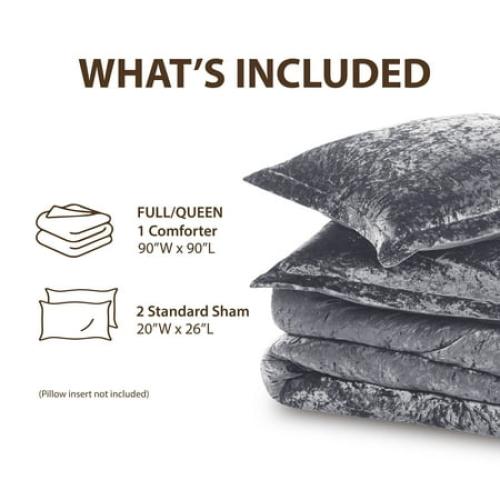 Regency Heights Full/Queen Cozy Velvet Comforter Sets, Luxury 3-Piece All Season Down Alternative Bedding Set, Grey Comforter Bed Set with Pillow Shams