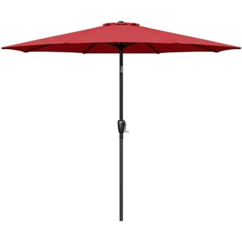 Simple Deluxe 9ft Outdoor Market Table Patio Umbrella with Button Tilt and 8 Sturdy Ribs, Red