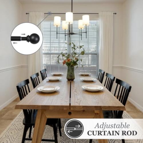 Kenney Chelsea 5/8 Matte Black Single Curtain Rod, 28-48, Black