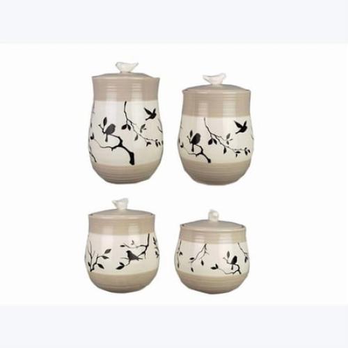 Youngs 21222 Ceramic Botanical Design Canister with Silicon Seal, Set of 4