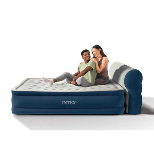 Intex Headboard 18 Queen Dura-Beam Deluxe Raised Air Bed Mattress with Built-in Pump