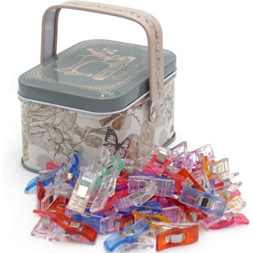 Performore Magik Clips, Multicolored, 100 Pack- Sewing Clips for Quilting and Crafts with Decorative Tin (Butterfly Design)