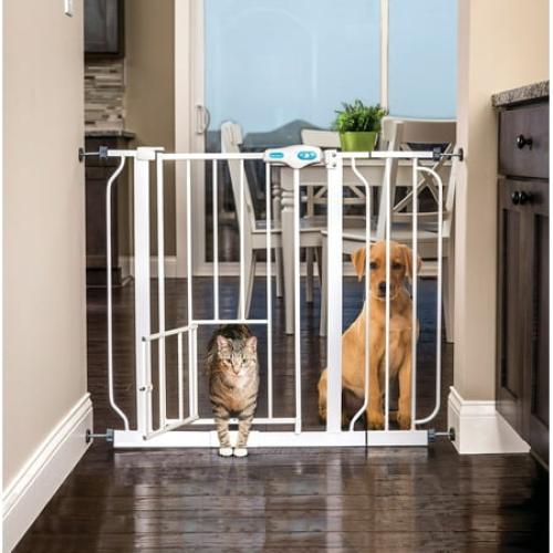 Carlson Pet Products 31H Extra-Wide Walk Through Metal Dog Pet Gate, with Additional Small Door, White