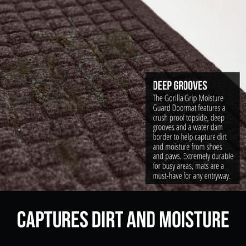 GORILLA GRIP Moisture Guard Doormat, Indoor Outdoor Rubber Backed Weather Mat, 35x23, Coffee